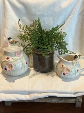 Bird and Flower Cream and Sugar Set